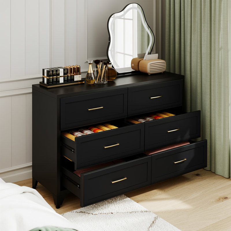 Commode 6 tiroirs en métal, commode de chambre moderne et robuste pour la chambre à coucher, le vestibule, le placard et le couloir