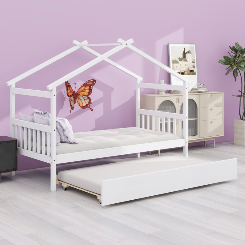 Lit en bois avec lit gigogne, blanc