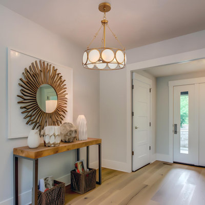Gold Chandelier 3-Light, Drum Pendant Light Fixtures, Modern Farmhouse Dining Room Light Fixture, Adjustable E26 Hanging Pendant Lighting For Kitchen Island, Living Room, Entryway