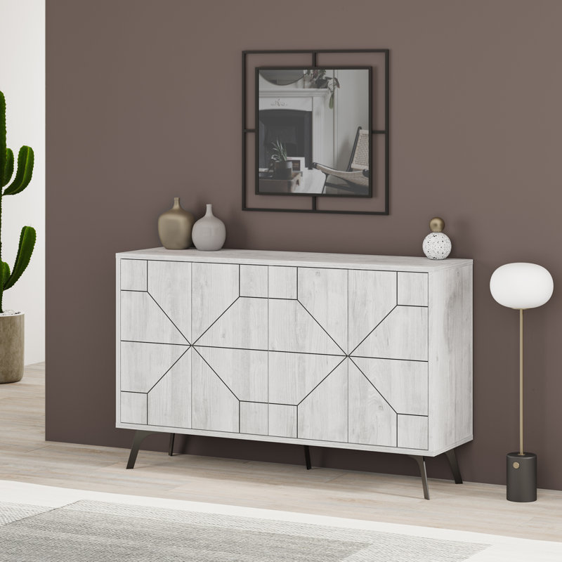 Dune Console Sideboard Geometric Design Wide 123cm, Ancient White