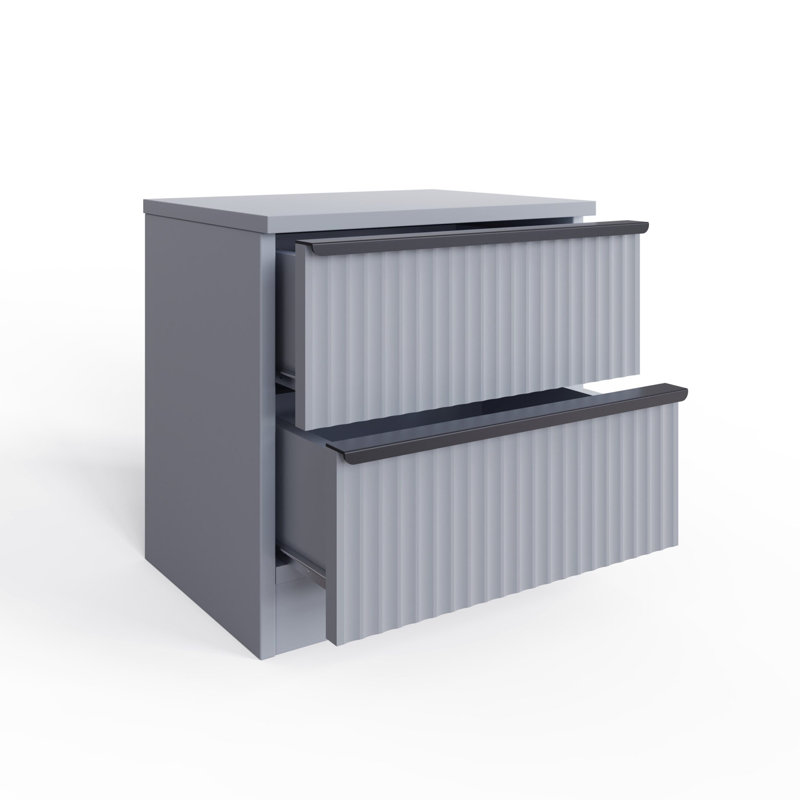 Lania Ripple Ridged 2 Drawer Bedside Table Nightstand Matt Grey