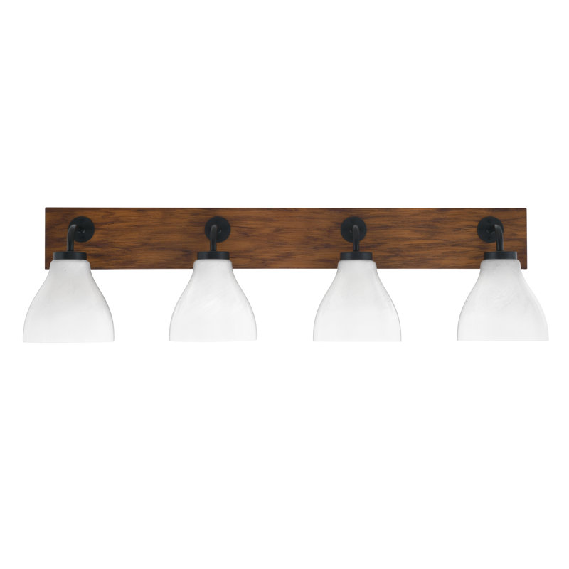 Barre d'éclairage de salle de bain 4 lumières Oxbridge, Marbre blanc, Noir mat/brun
