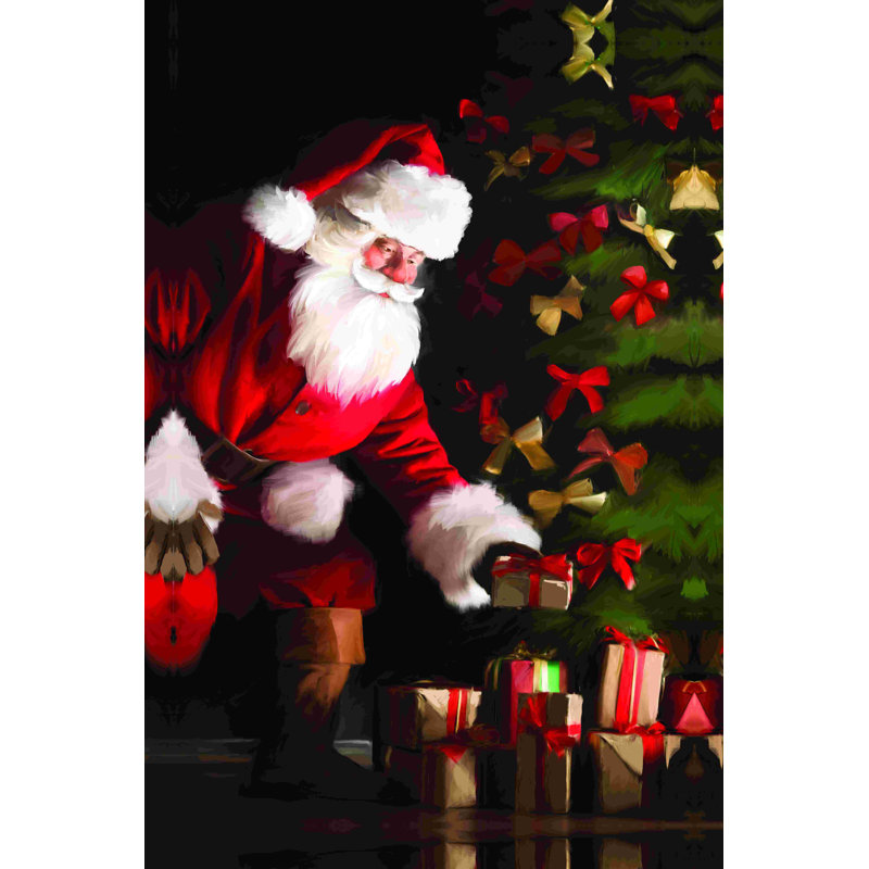 Père Noël regardant une reproduction sur toile tendue, L 32 po x H 48 po