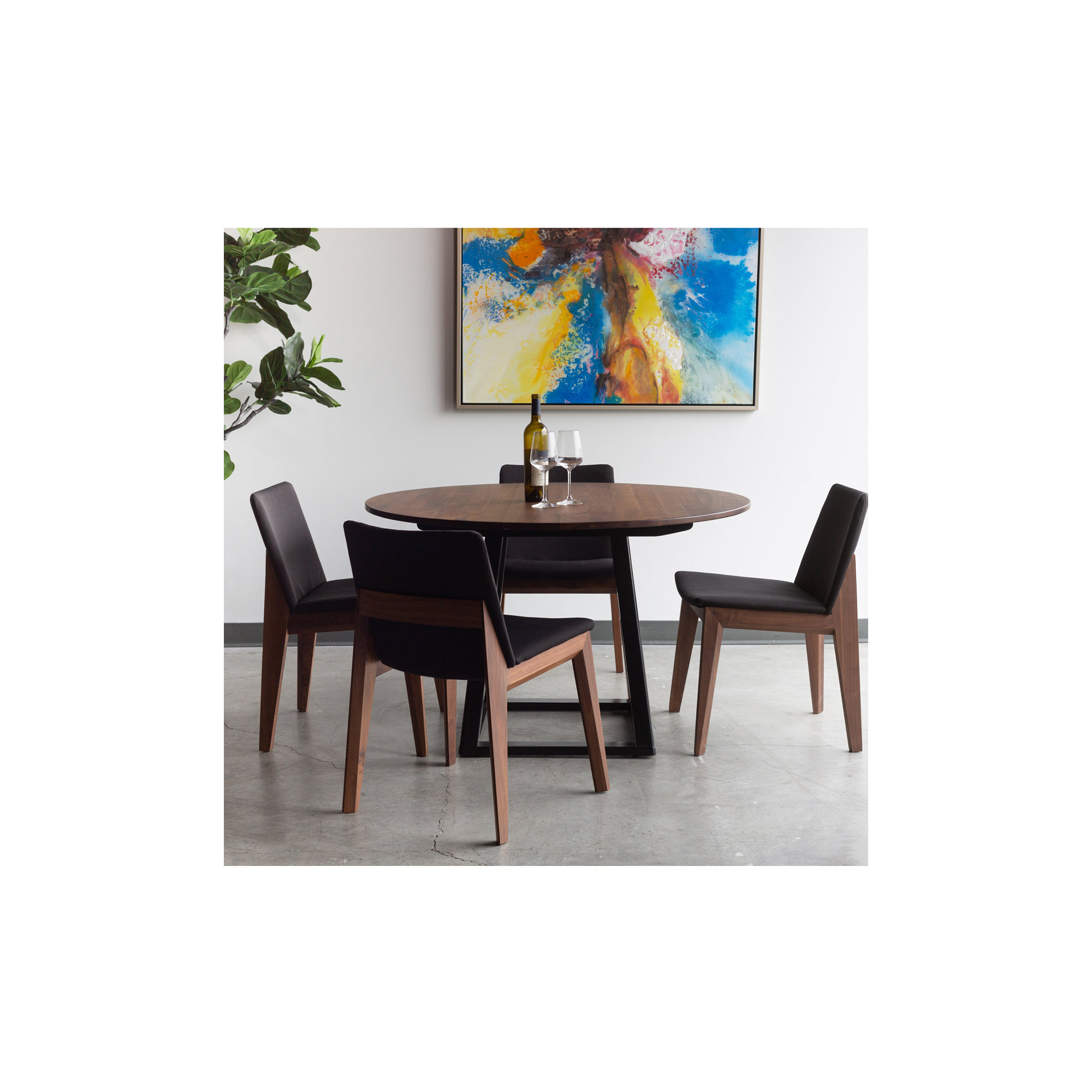 Anrey Solid Wood Upholstered Dining Chair, Brown, Black Canvas