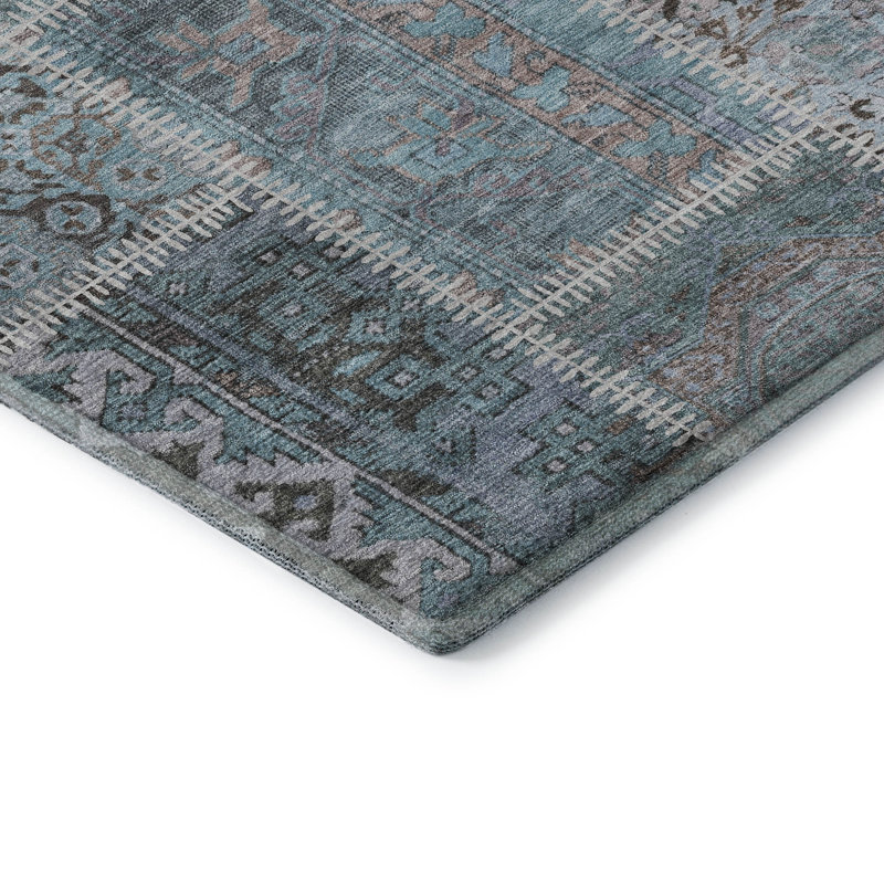 Premium Machine Washable Cerrito Teal Rug, Round 8'