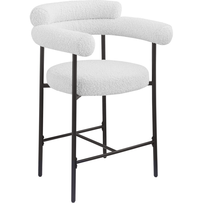Tabouret de comptoir 26 po Blake, Boucle Fabric, Crème, crème, Matte Black