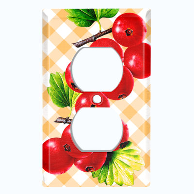 Cranberry Leaf Pink Picnic Patterned 1 - Gang Duplex Outlet Standard Wall Plate