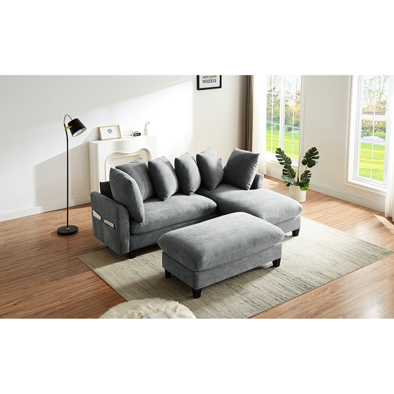 Canapé modulaire gris de 83 po avec rangement spacieux, poches latérales amovibles et coussins confortables pour le salon, les sièges de soutien