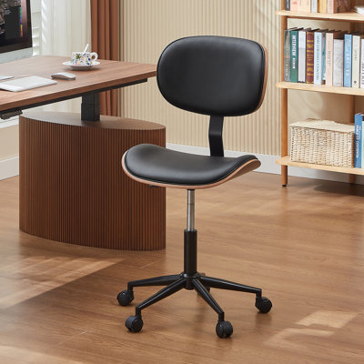Arne Bentwood Ergonomic Armless Office Desk Chair with Wheels, Comfy Computer Chair with Lumbar Support, PU Leather Mid Back Adjustable Height 360° Rolling Swivel Task Chair