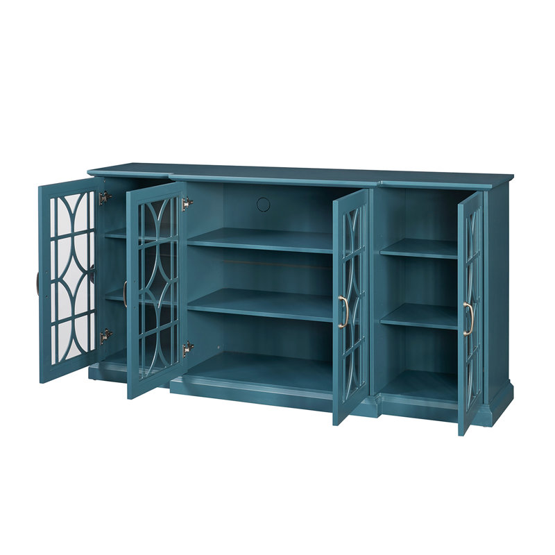 Meuble télé 63 po, buffet, armoire de rangement, bleu sarcelle, buffet 63 po