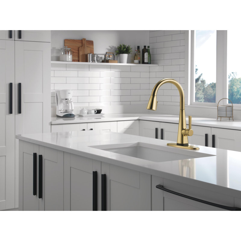 Robinet de cuisine Lenta au fini or brossé avec douchette rétractable, robinet d'évier de cuisine moderne à un trou, poignée simple, or brossé