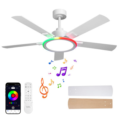 Le ventilateur de plafond intelligent 52 pouces RVB avec éclairage et haut-parleurs intégrés prend en charge le fonctionnement de l'APP / de la télécommande. Fonctionne avec un éclairage à DEL à moteur à intensité variable et réversible à 6 vitesses, idéal pour les chambres à coucher et les salons.