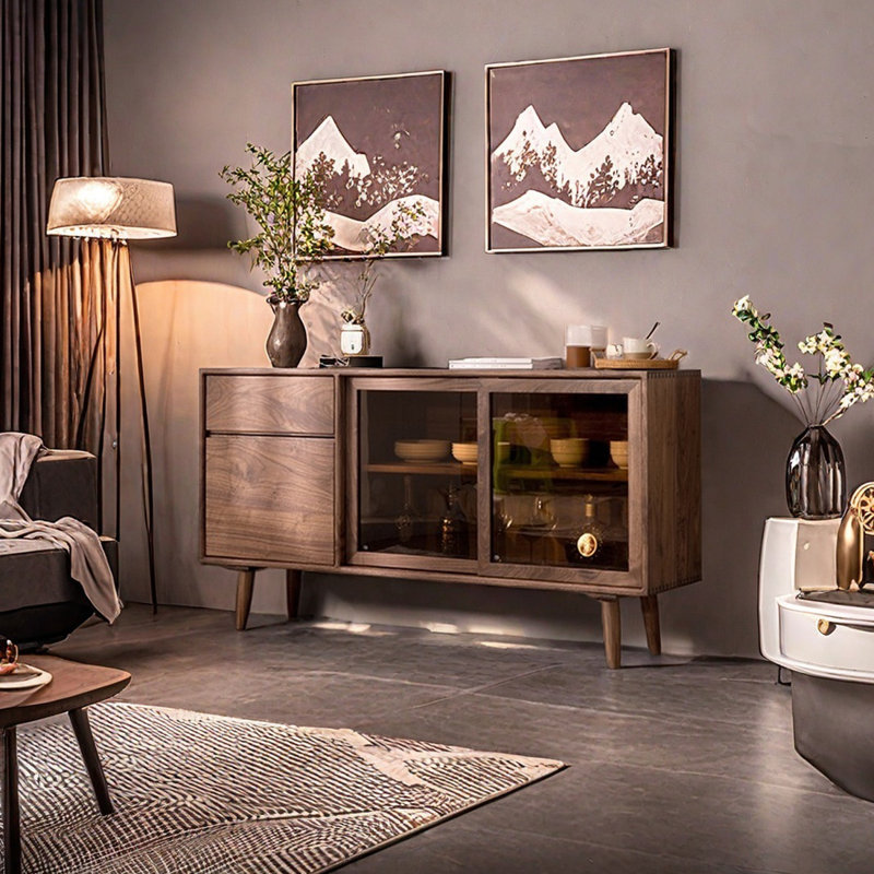 Nordic style glass display case Modern sideboard