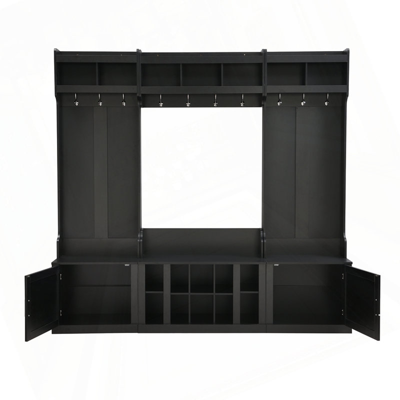 Hall Tree with Storage and Bench, Black