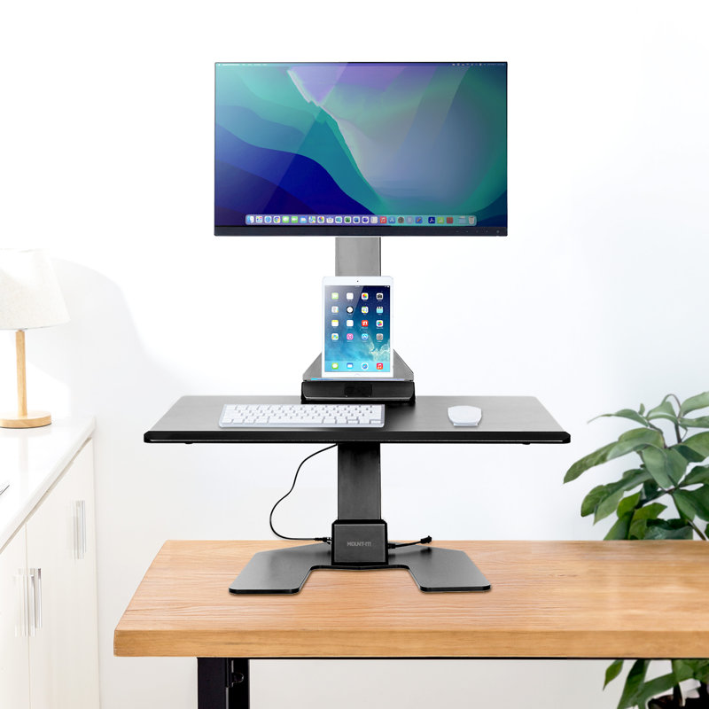 Convertisseur de bureau électrique debout Mount-It, support de table avec support pour écran, plateforme de 28 po de largeur