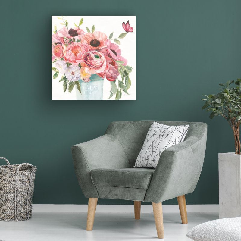 Boho Bouquet XIII Floral Canvas Art in White and Pink, 35" x 35"