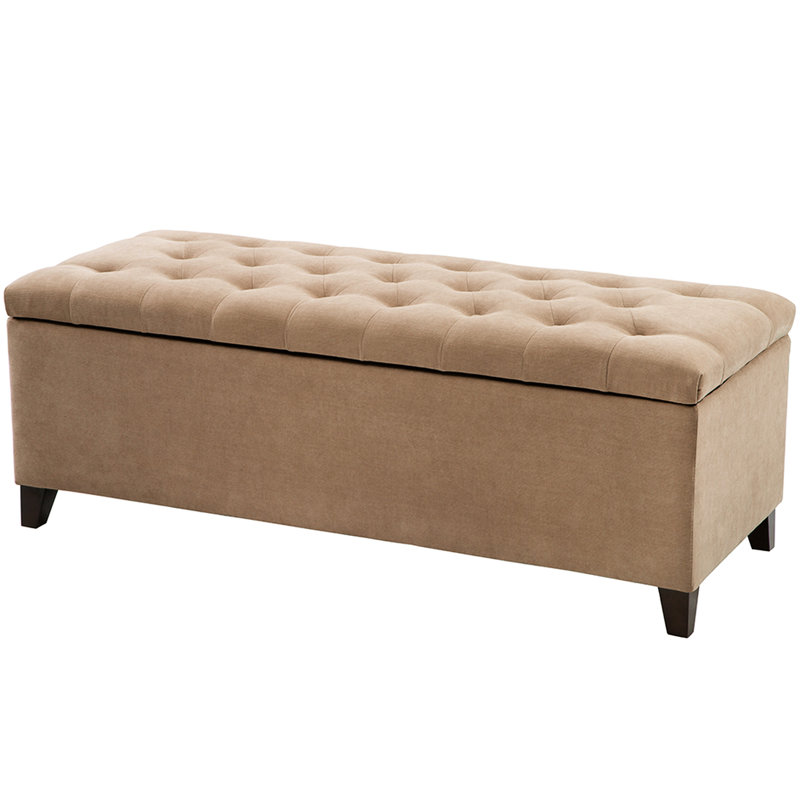 Upholstered Bench With Seat And Interior Storage Facility Top Compartment Birch Legs, Sand