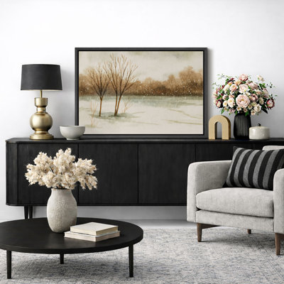 «Winter Trees Lake», reproduction d'art numérique sur toile encadrée