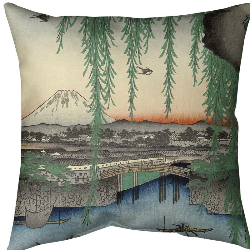 Coussin yatsumi bridge, Gris / bleu / rose, 18 po x 18 po, Simili suède