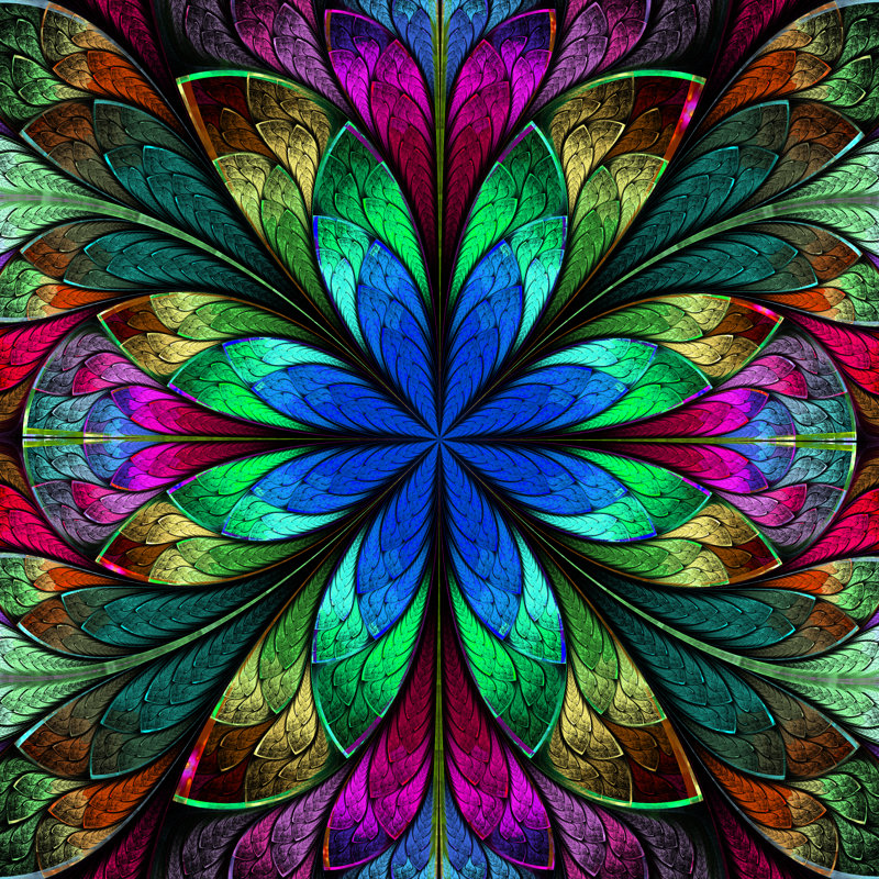 Symmetrical Fractal Flower In Stained-Glass Window - Wrapped Canvas Print, 81cm H x 122cm W x 3.8cm D