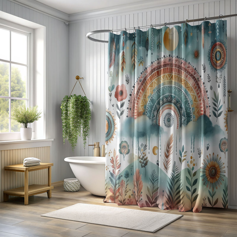 Rideau de douche standard 1 pièce Rainbow Boho Vibes, H 74 po x l 71 po