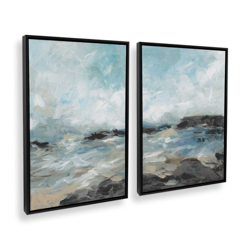 Ensemble de 2 eaux balayées par le vent, Cadre flottant noir satiné, H 19 po x l 26 po