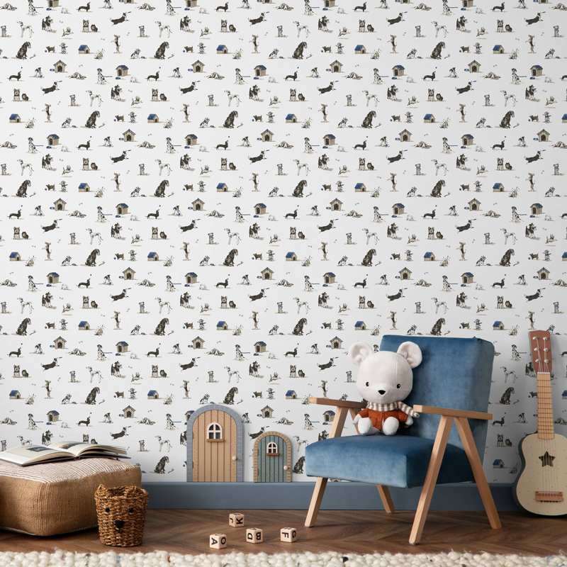 Kids and Teens Collection Doggies Wallpaper Roll, Navy