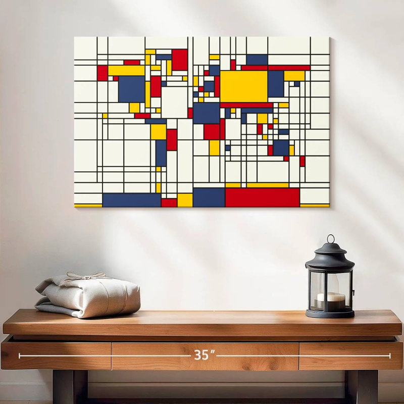 Carte du monde Aliaz style abstrait Mondrian I, H 16 po x l 24 po