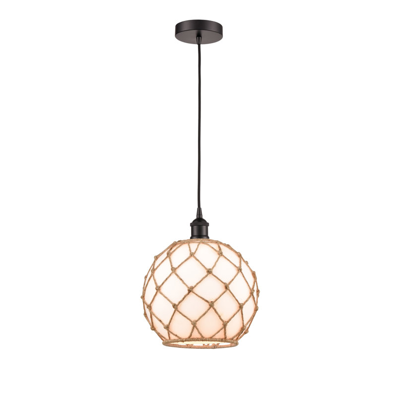 Luminaire suspendu simple à 1 lumière Larocque, Blanc / Brun, Brun foncé