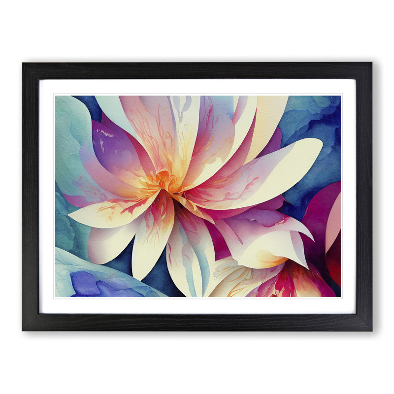 Intense Watercolour Flowers Abstract - Framed Print, Black, 46cm H x 64cm W x 2cm D