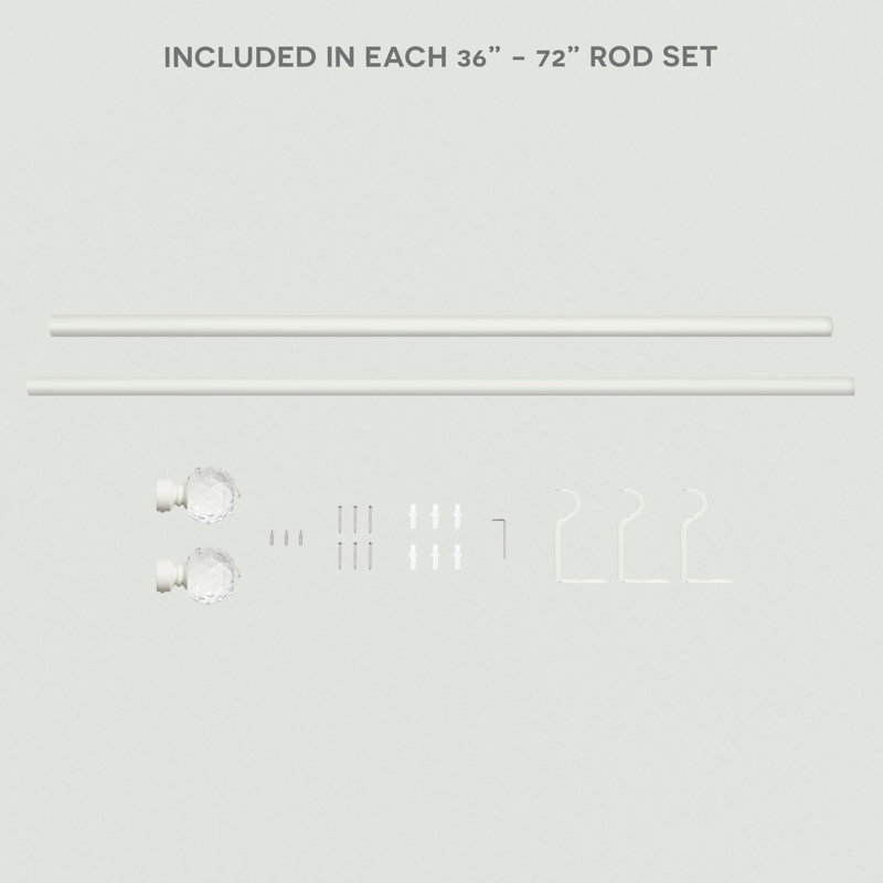 Ensemble de tringle à rideaux et fleuron EXCLUSIVE, 36 po - 72 po, Blanc mat