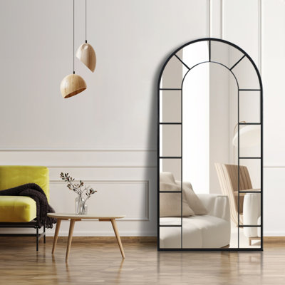 Metal Arch Windowpane Full Length Floor Mirror