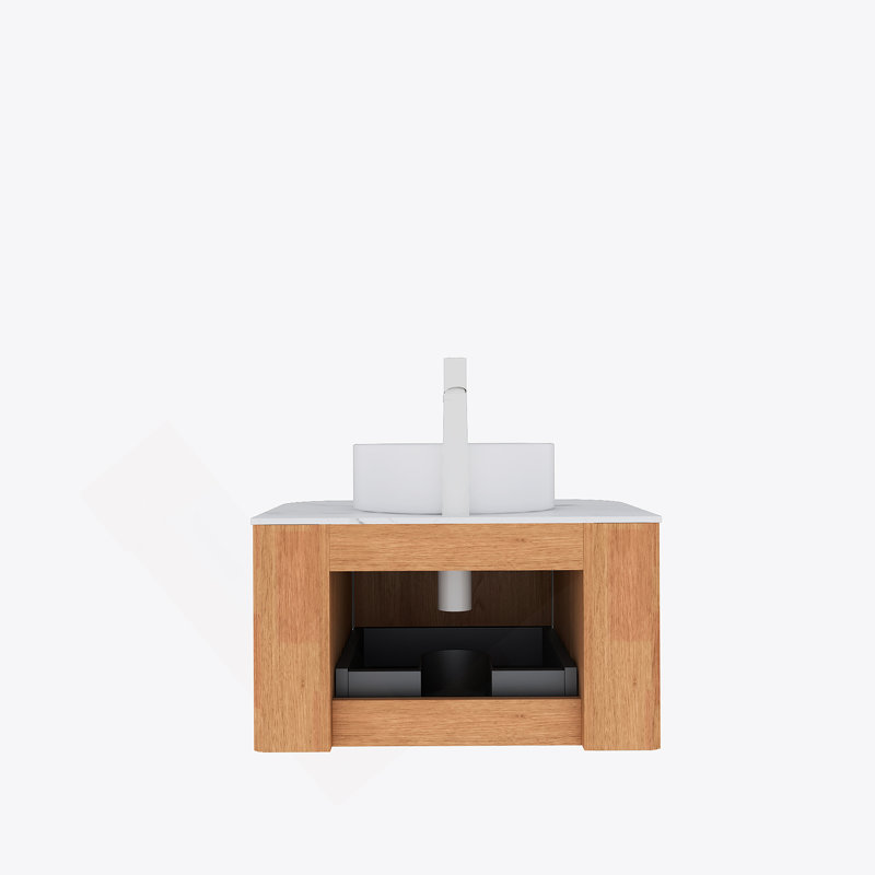 Meuble-lavabo mural flottant avec lavabo pour salle de bain, Natural Wood, 24"