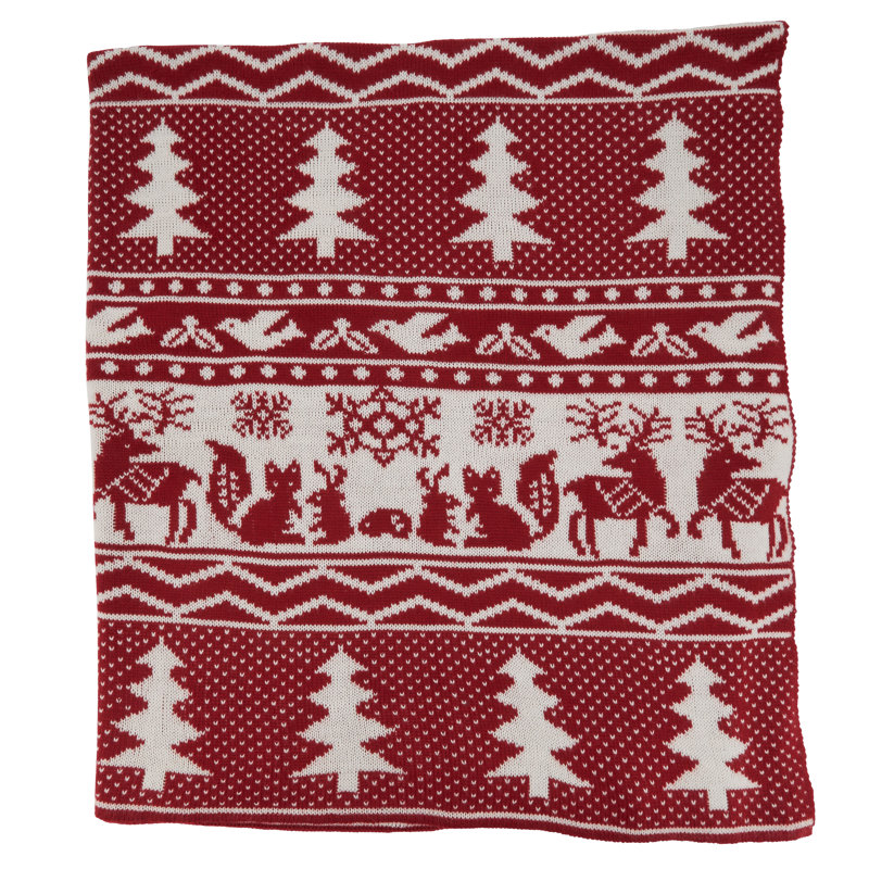 Red and White Reindeer Christmas Tree Knit Throw Blanket