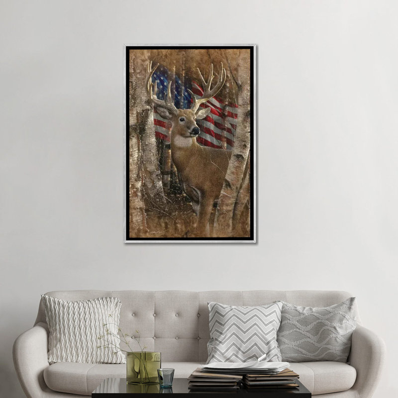 Whitetail Buck America par Collin-gris-impression d’art graphique, Pas de tapis, H 48 po x l 32 po x P 1,5 po