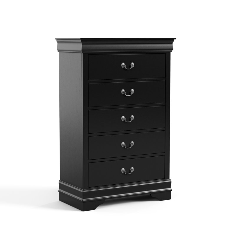 Commode 5 tiroirs Aberdeen, Noir, noir, noir, noir