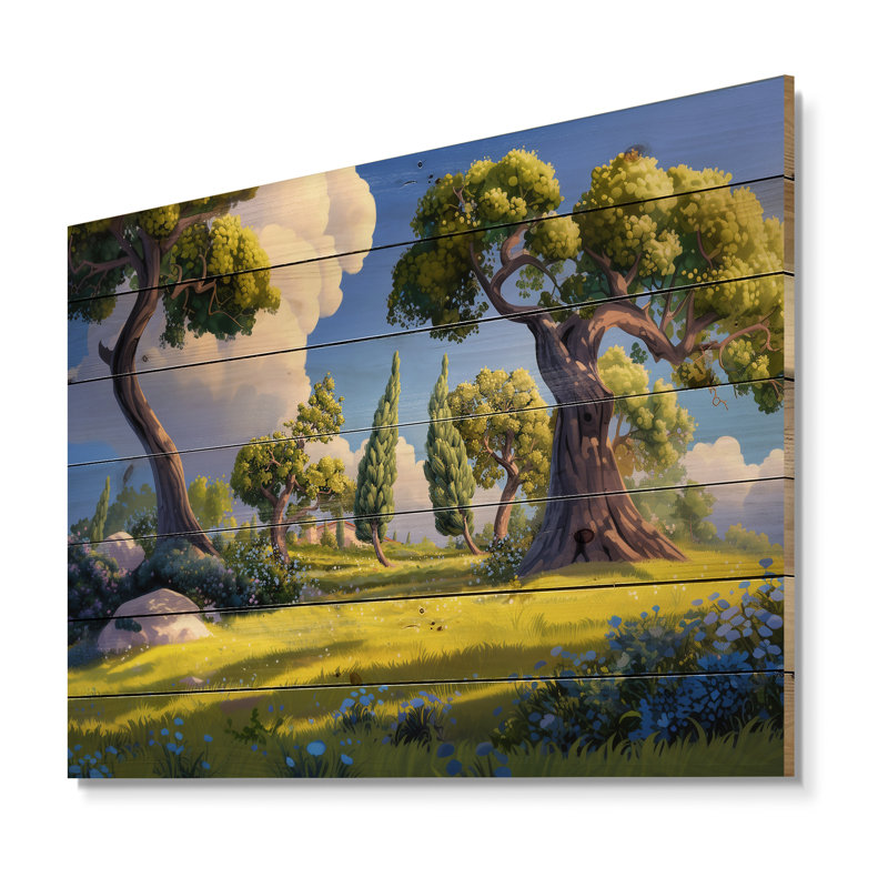 «The Swaying Cypress Pointillism X - Vangogh Landscape», art mural sur bois de pin naturel, H 10 po x l 20 po