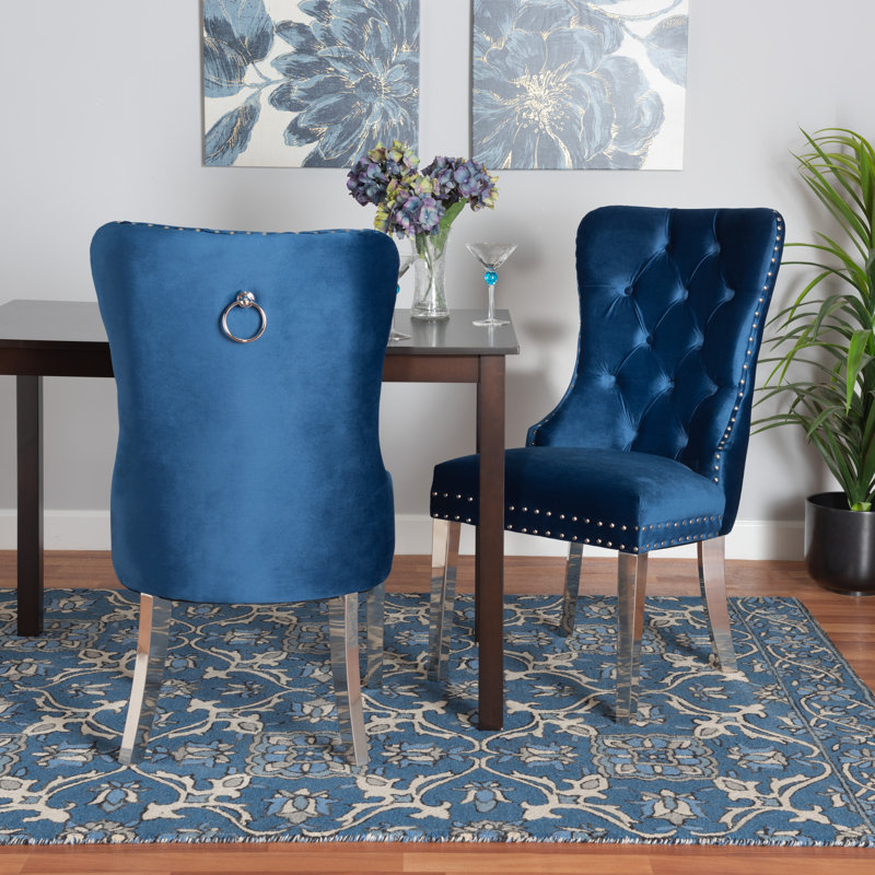 Micel 15.5'' H Tufted Upholstered Parsons Chair, Navy Blue/Silver