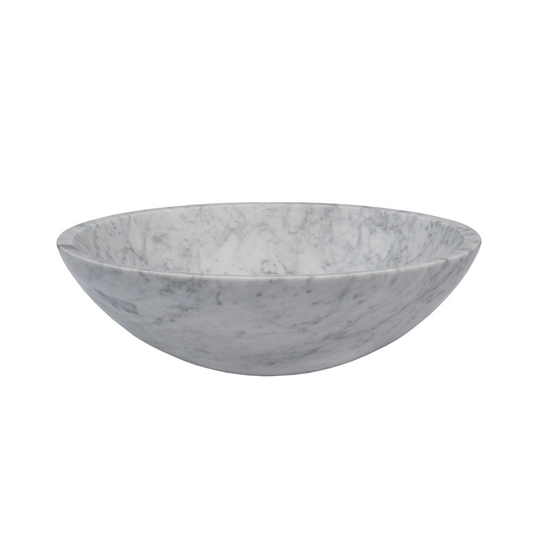 Novatto 17'' White Carrara Stone Circular Bathroom Sink, Brushed Nickel