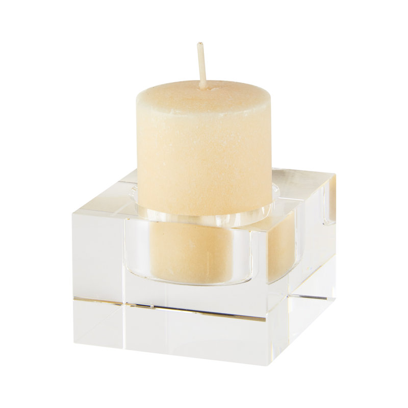 Petit porte-votive en cristal carré, H 1,5 po x l 2,25 po x P 2,25 po, Transparent