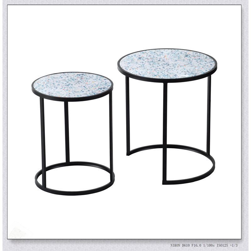 Ensemble de 2 tables de bout rondes, tables d'appoint empilables avec structure en métal robuste pour les petits espaces et les salons
