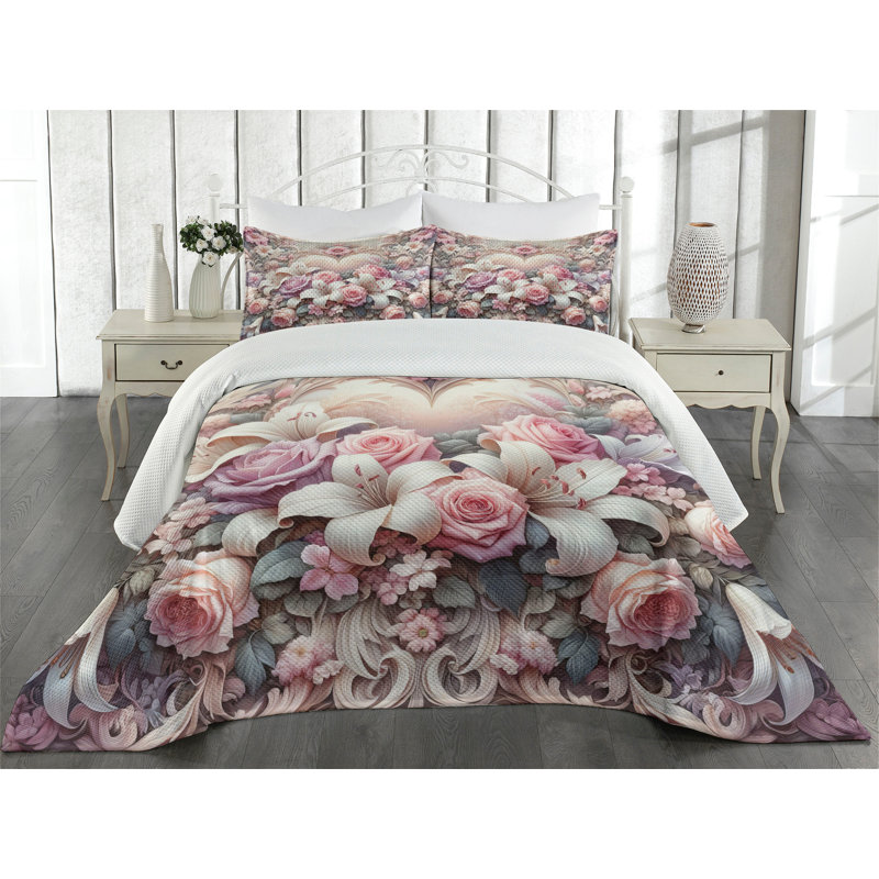 Polyester Floral Coverlet, King Coverlet + 2 Standard Shams