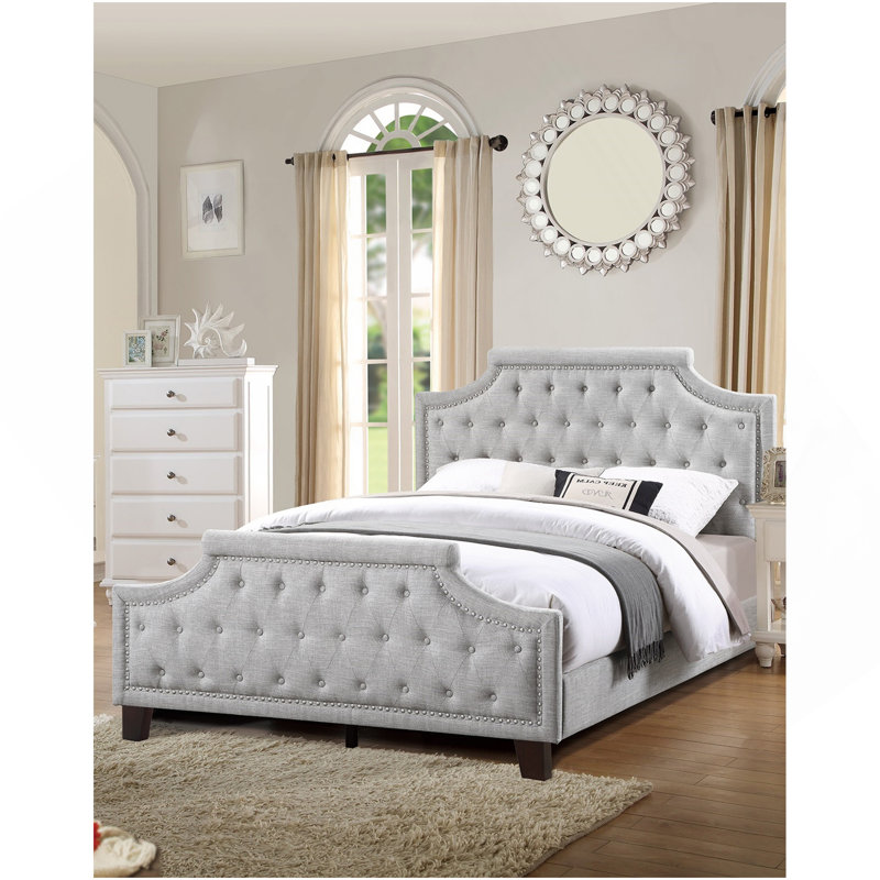 Mobilier de chambre à coucher gris capitonné américain 1pcs, Full, Gris