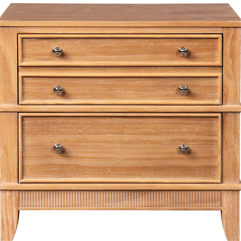 Table de chevet 3 - Bois massif, couleur naturelle, étagère de hall d'entrée au design intemporel, unité de rangement naturelle et pratique