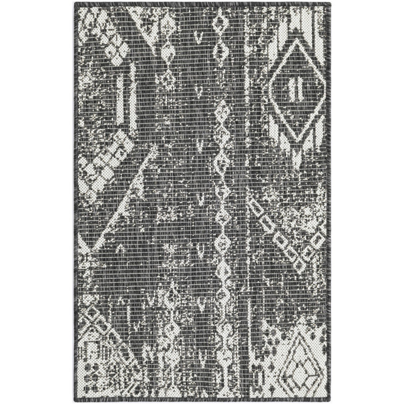 Tapis intérieur / extérieur gris anthracite / blanc en polypropylène tissé à la machine Wilmslow, Rectangle 2 pi x 3 pi