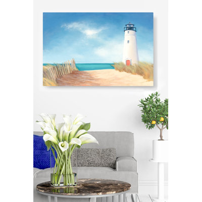 C-00081-Lighthouse Path Beach Sand Oceanfront, Tall Soft Grass, Blue, Red, Tan