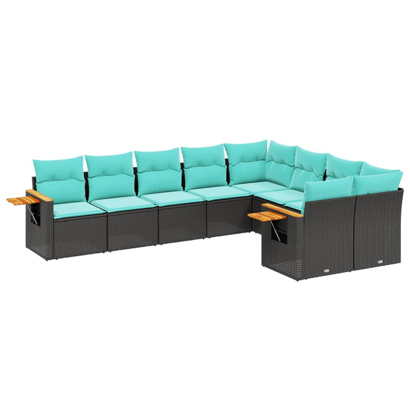  Ensemble de canapé de patio 9 pièces avec coussins en rotin de polyester noir