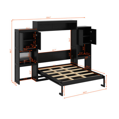 Grand lit escamotable avec bureau, coiffeuse et armoires
