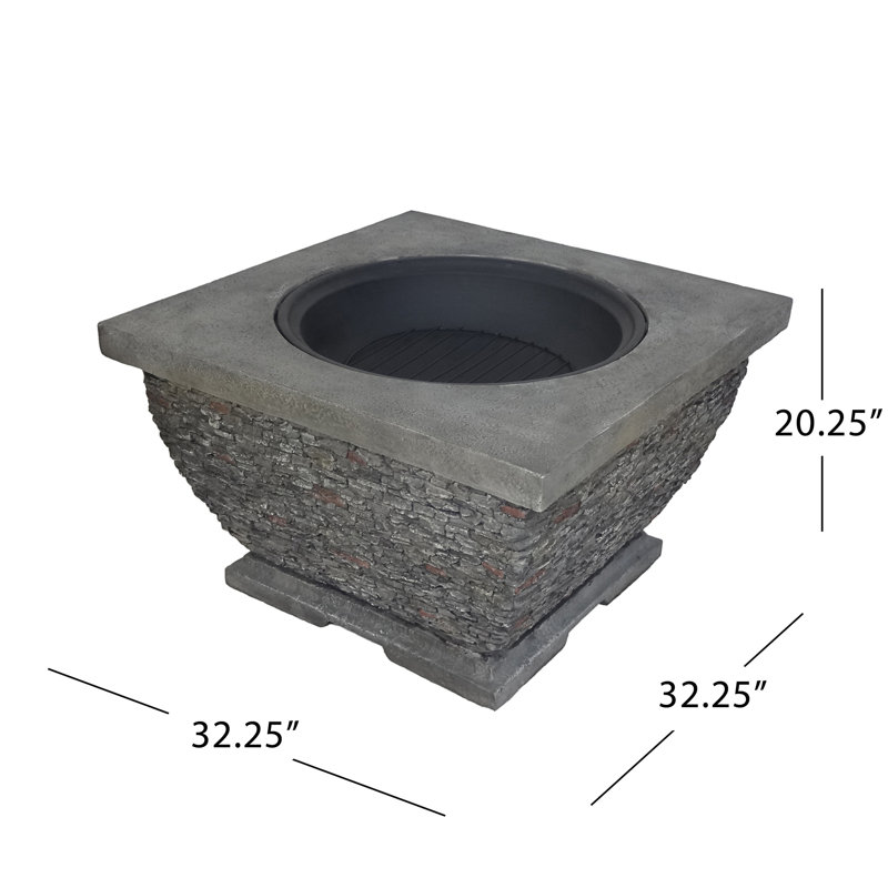 32"  Mgo Light-Weight Concrete Wood Burning Square Fire Pit