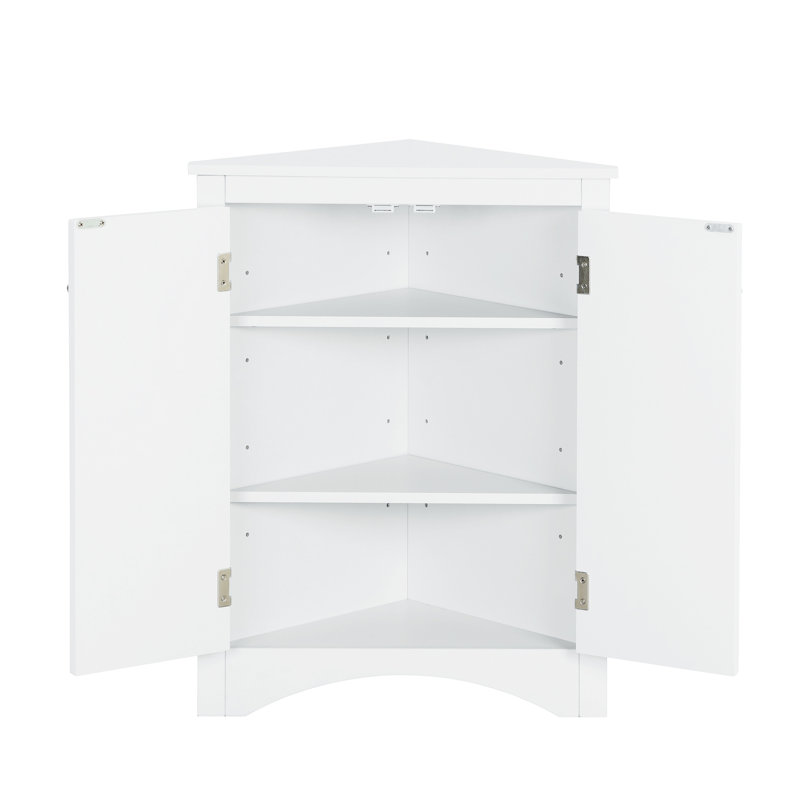 Armoire de salle de bain blanche triangulaire avec tablettes réglables, White